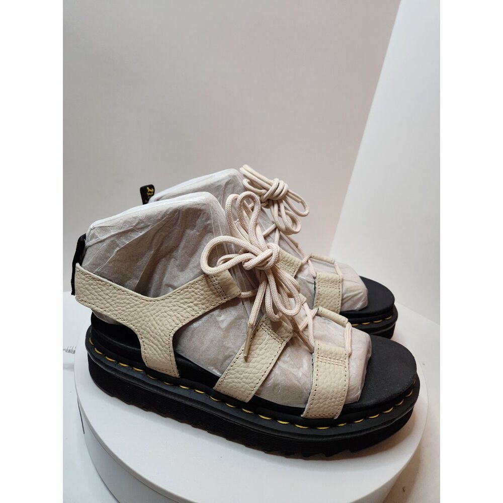 Dr. Martens Cream Leather Platform Sandals with Black Sole - Picture 5 of 12